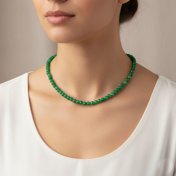 Grüne Jade Halskette ca. 50 cm 925 Silber ca. 80.00 ct image number 2