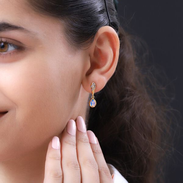 Natürliche, äthiopische Welo Opal Ohrringe, 925 Silber vergoldet ca. 1.05 ct image number 3