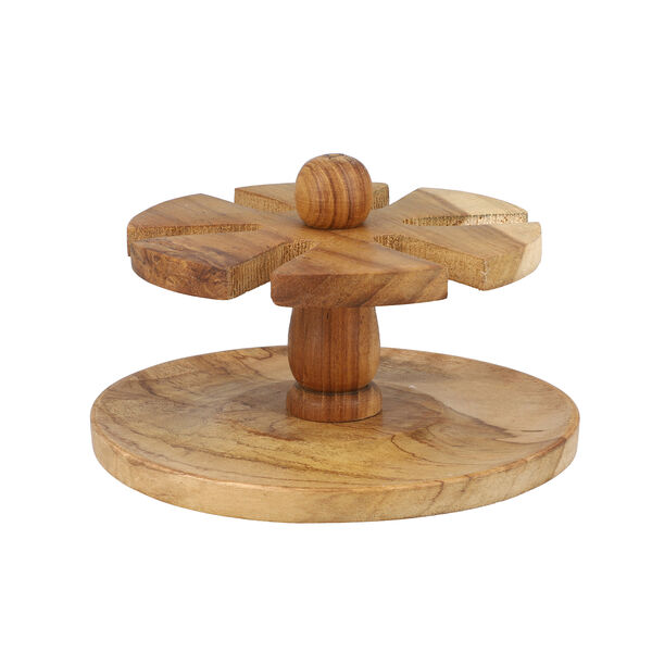 Untersetzer mit handgeschnitztem St&auml;nder aus Teakholz, Braun image number 3