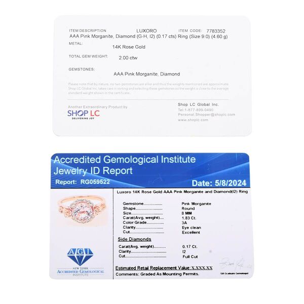 LUXORO zertifiziert und geprüft AAA Rosa Morganit und Diamant Ring in 585 Roségold - 1,90 ct. image number 7