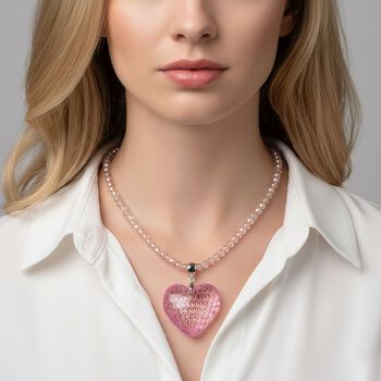 2er Set - Rosa Kristall Herz Anh&auml;nger und beads Halskette mit  Varioclip-Verschluss, ca. 50 cm