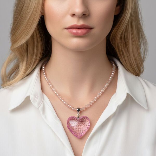 2er Set - Rosa Kristall Herz Anh&auml;nger und beads Halskette mit  Varioclip-Verschluss, ca. 50 cm image number 2