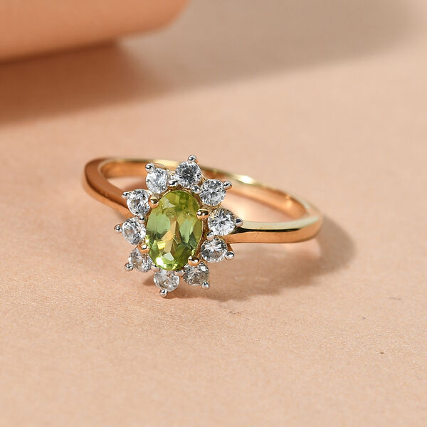 Natürlicher Peridot und Zirkon Ring 925 Silber vergoldet  ca. 0,99 ct image number 2