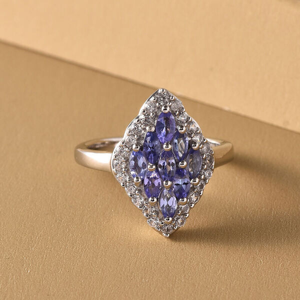 AAA Tansanit und Zirkon Cluster-Ring, 925 Silber platiniert  ca. 1,37 ct image number 2