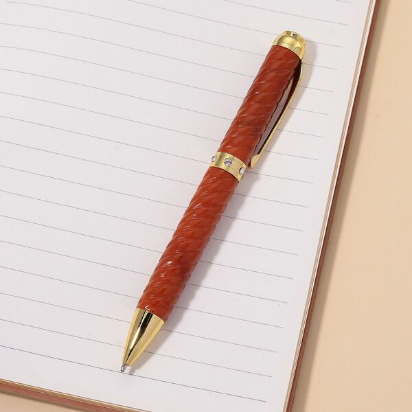 Roter Jadeit Kugelschreiber im gedrehten Design, mit wei&szlig;em Kristall und rhodiniertem Legierungsmetall, 13,4 cm image number 2