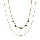 Neongrüner Kristall Halskette ca. 50 cm Reiner Edelstahl IP-Gelbbeschichtung