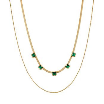 Doppellagige neongr&uuml;ne Kristall-Halskette, 50cm