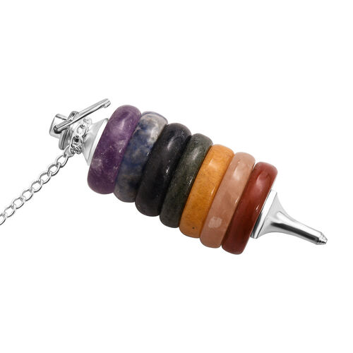 Mehrfarbige Edelstein 7 Chakra Pendel, silberfarben ca. 60.00 ct image number 1