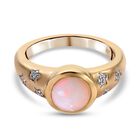 Natürlicher Äthiopischer Opal und Zirkon Solitär Ring 925 Silber vergoldet (Größe 17.00) ca. 0,86 ct