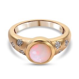 Natürlicher Äthiopischer Opal und Zirkon Solitär Ring 925 Silber 585 Vergoldet