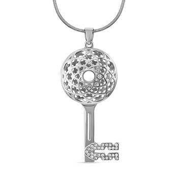 Wei&szlig;er Kristall-Schl&uuml;ssel-Anh&auml;nger mit Kette in Silberton, 73 cm