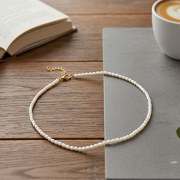 D'Joy wei&szlig;e S&uuml;&szlig;wasser Perle 45+5cm Halskette image number 2