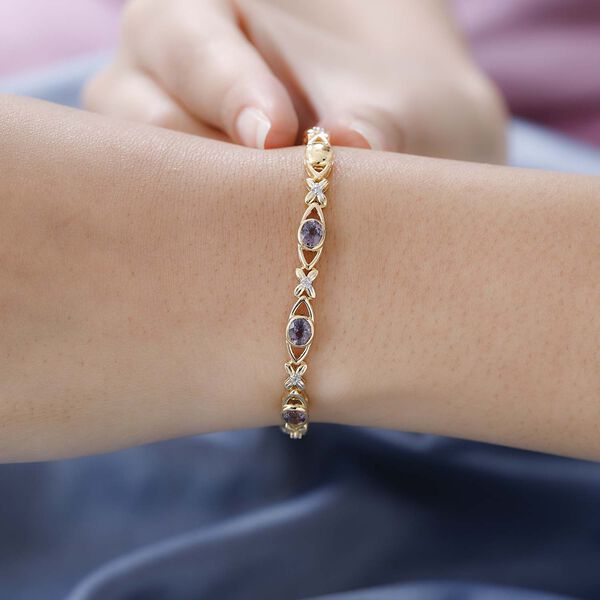 AA Nat&uuml;rliches Tansanisches Lavendel-Spinell, Wei&szlig;er Zirkon Armband ca. 19 cm 925 Silber Gelbgold Vermeil ca. 2.71 ct image number 3