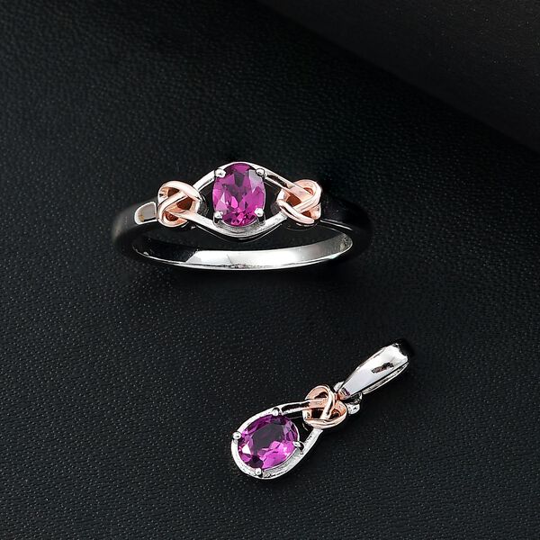 2er Set - AAA Nat&uuml;rlicher Radiant Ember Garnet Ring und Anh&auml;nger, Gr&ouml;&szlig;e (19.00), 925 Silber rhodiniert ca. 0.92 ct image number 2