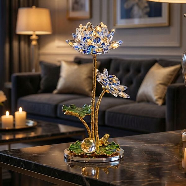 "Lotus crystal decoration Colour: Blue Size: 18x 7.5CM Material: Crystal Glass" image number 2