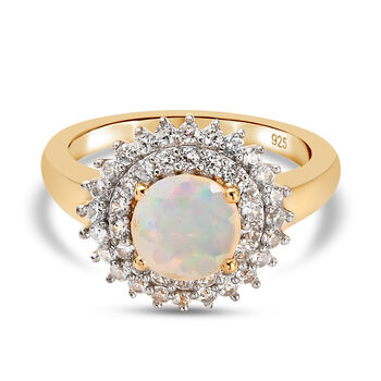 Nat&uuml;rlicher, &auml;thiopischer Opal und Zirkon-Ring, 925 Silber vergoldet (Gr&ouml;&szlig;e 16.00) ca. 1,60 ct