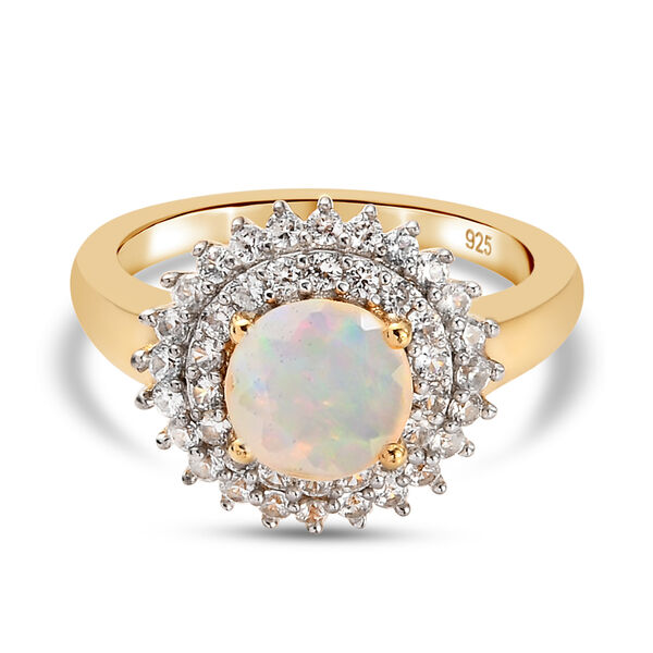 Nat&uuml;rlicher, &auml;thiopischer Opal und Zirkon-Ring, 925 Silber vergoldet  ca. 1,60 ct