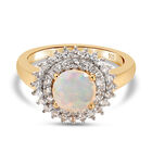 Natürlicher, äthiopischer Opal und Zirkon-Ring, 925 Silber vergoldet (Größe 16.00) ca. 1,60 ct