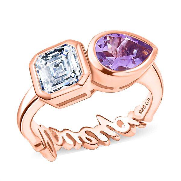 GP Amore Kollektion - Moissanit, Rose De France Amethyst Ring 925 Silber 750 Roségold Vermeil (Größe 19.00) ca. 2.20 ct image number 3