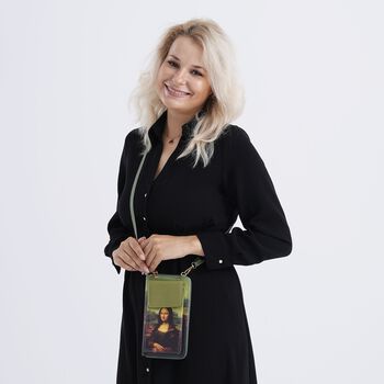 PU Handytasche mit RFID-Schutz, 20x11x2cm, Gr&uuml;n und braun mit Mona-Lisa-Muster