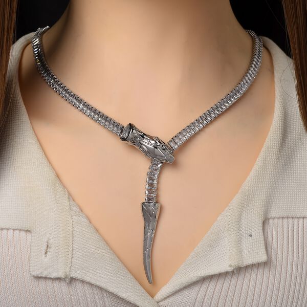 Verstellbare, wei&szlig;e Zirkonia Halskette in Silberton, 50-66cm image number 1