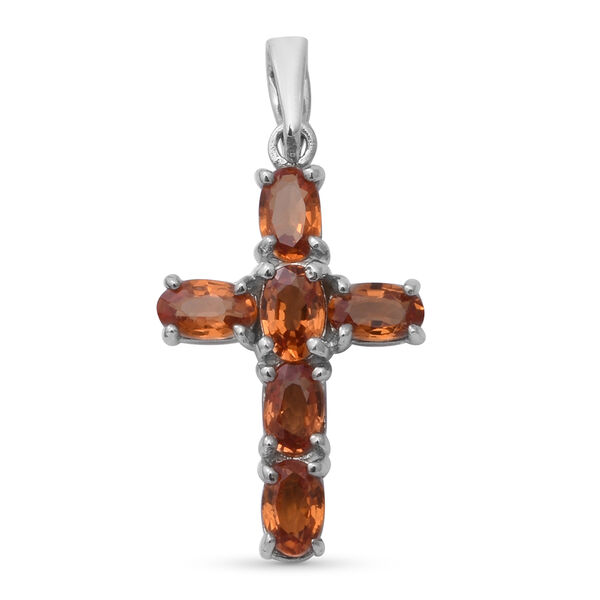 Orange Saphir Kreuz Anh&auml;nger 925 Silber platiniert 1.58 ct