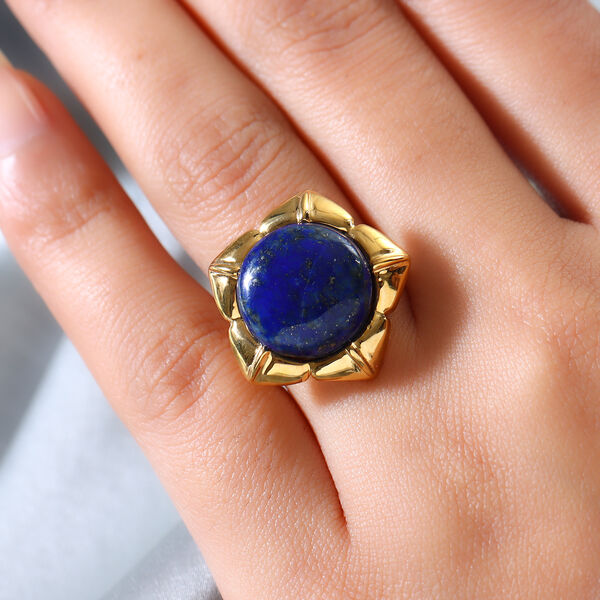 Lapislazuli-Ring, Ionenbeschichtetes Messing, 750 Gelbgold vergoldet  ca. 10,14 ct image number 3