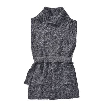 Weste mit hohem Kragen, G&uuml;rtel und Taschen, L&auml;nge 80 cm, Melange schwarz