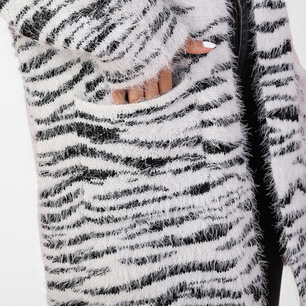 Langer Cardigan mit Taschen und Knopf, gestrickt, Einheitsgr&ouml;&szlig;e Zebra Muster image number 4