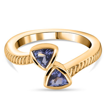 Tansanit Bypass Ring 925 Silber vergoldet (Gr&ouml;&szlig;e 16.00) ca. 0,69 ct