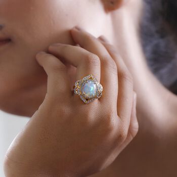 Nat&uuml;rlicher, &auml;thiopischer Welo Opal und Zirkon-Ring - 4,61 ct.