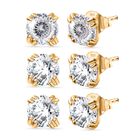 3er Set- D'Joy Moissanit Ohrringe, 925 Silber 750 Gelb Vergoldet ca. 2.58 ct