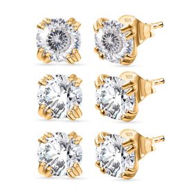 3er Set- D'Joy Moissanit Ohrringe, 925 Silber 750 Gelb Vergoldet ca. 2.58 ct