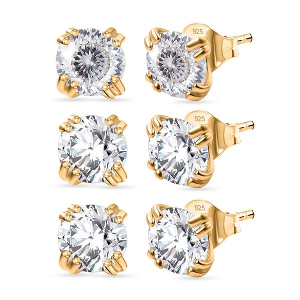 3er Set- D'Joy Moissanit Ohrringe, 925 Silber 750 Gelb Vergoldet ca. 2.58 ct