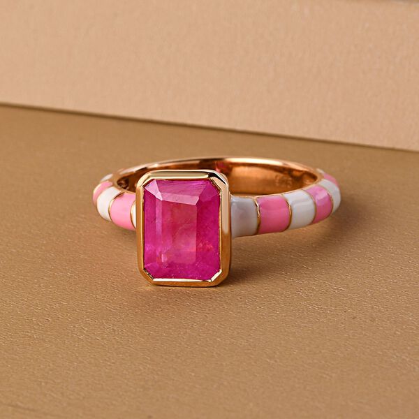 Ilakaka Rosa Saphir(Fissure gefüllt) Solitär Ring 925 Silber vergoldet image number 2