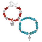 Blauer Howlit, Rote Koralle Schmuckset  Legierung Schwarz oxidiert ca. 161.00 ct