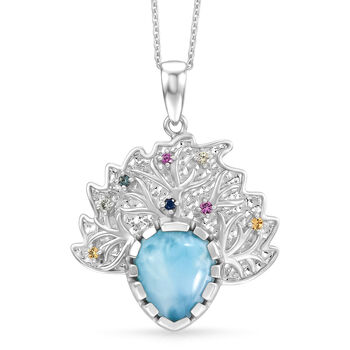 D'Joy Larimar, Mehrfarbig Saphir Schmuckset ca. 50 cm 925 Silber Rhodiniert ca. 5,48 ct.