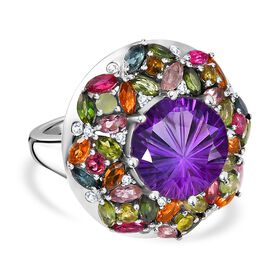 Afrikanischer Amethyst, Mehrfarbig-Turmalin Ring 925 Silber rhodiniert (Größe 20.00) ca. 9,38 ct