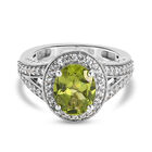 Natürlicher Peridot und Zirkon Ring 925 Silber platiniert (Größe 18.00) ca. 3,01 ct