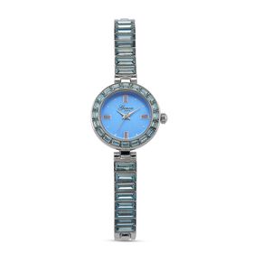 GENOA Time V2, Aquamarin-farbene Zirkonia, Kristalluhr, japanisches Uhrwerk, reiner Edelstahl, Blau