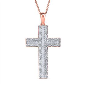 LUXURIANT DIAMOND- SGL zertifizierter SI-GH Labor Diamant Kreuz Anhänger mit 50cm Kette, 925 Silber 750 Roségold Vermeil - 1 ct.