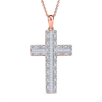 LUXURIANT SGL zertifizierter SI-GH Labor Diamant Kreuz Anh&auml;nger mit 50cm Kette, 925 Silber 750 Ros&eacute;gold Vermeil - 1 ct.