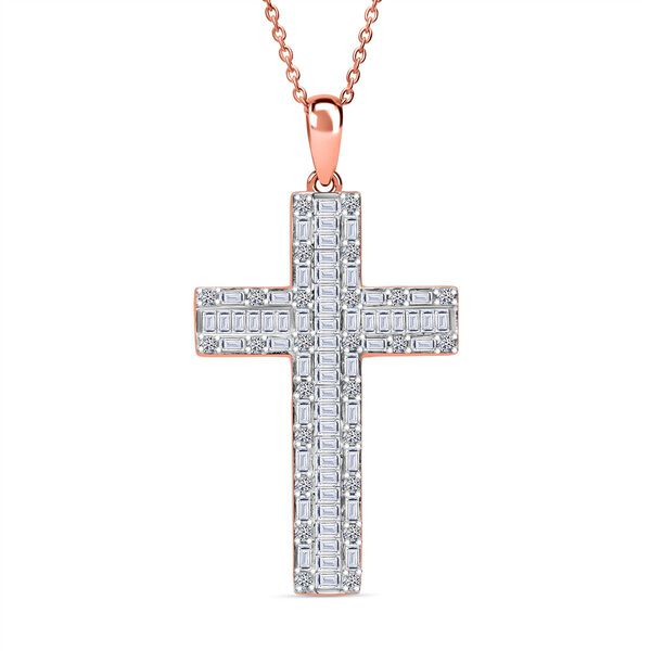LUXURIANT SGL zertifizierter SI-GH Labor Diamant Kreuz Anhänger mit 50cm Kette, 925 Silber 750 Roségold Vermeil - 1 ct. image number 0