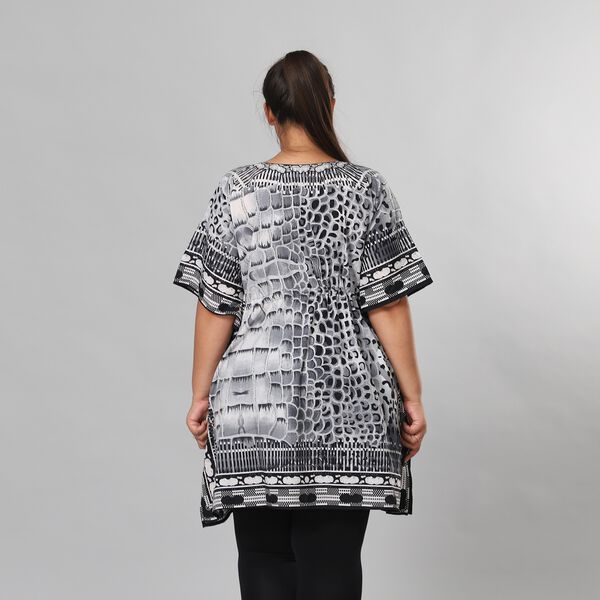 V-Ausschnitt bedruckter Kaftan, Einheitsgr&ouml;&szlig;e Schwarz und Wei&szlig; image number 3