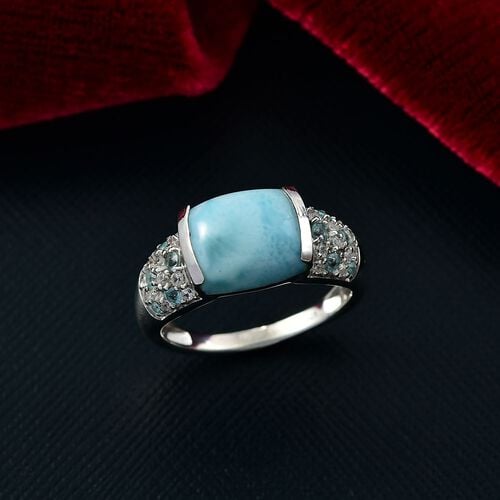 D'Joy Larimar, Blauer Apatit Ring 925 Silber rhodiniert (Größe 16.00) ca. 6,19 ct image number 1