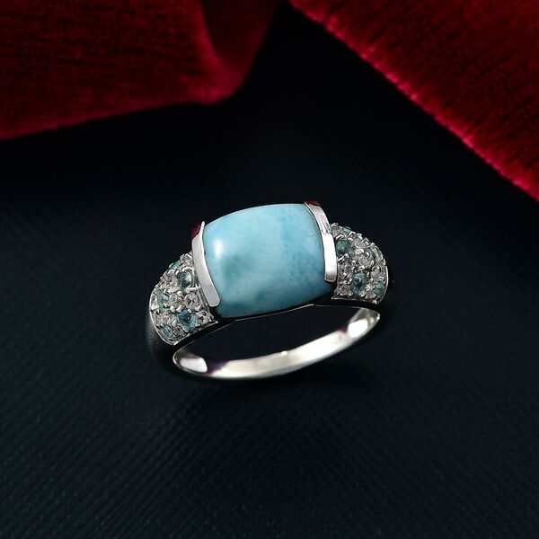 D'Joy Larimar, Blauer Apatit Ring 925 Silber rhodiniert (Größe 16.00) ca. 6,19 ct image number 2