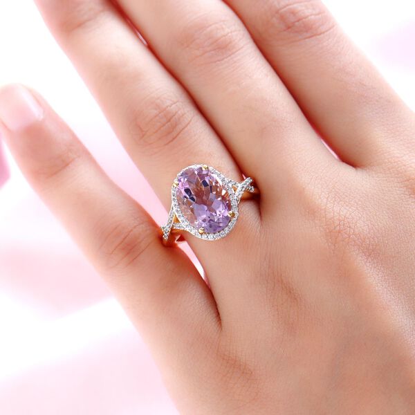 Rose De France Amethyst und wei&szlig;er Zirkon-Ring, 925 Silber vergoldet  ca. 5,51 ct image number 3