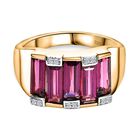 Rhodolith Granat, Weißer Zirkon Ring, 925 Silber Gelbgold Vermeil, (Größe 17.00) ca. 3.58 ct