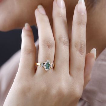 AAA Smaragd, Wei&szlig;er Zirkon Ring, 925 Silber Gelbgold Vermeil (Gr&ouml;&szlig;e 20.00) ca. 1.28 ct