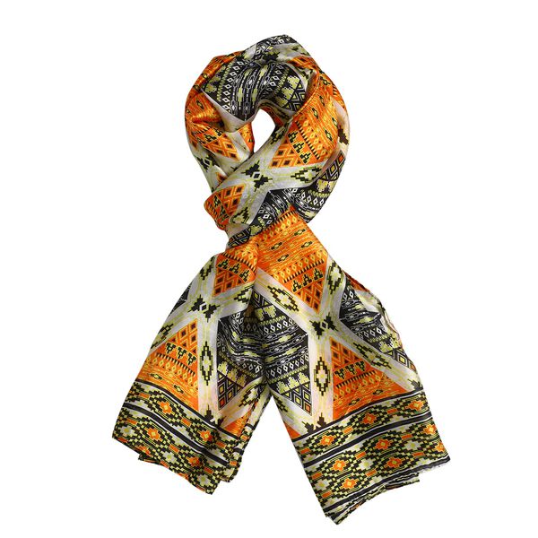 100% natürlicher Satin Seiden Schal, Rhombus Muster, Orange image number 4